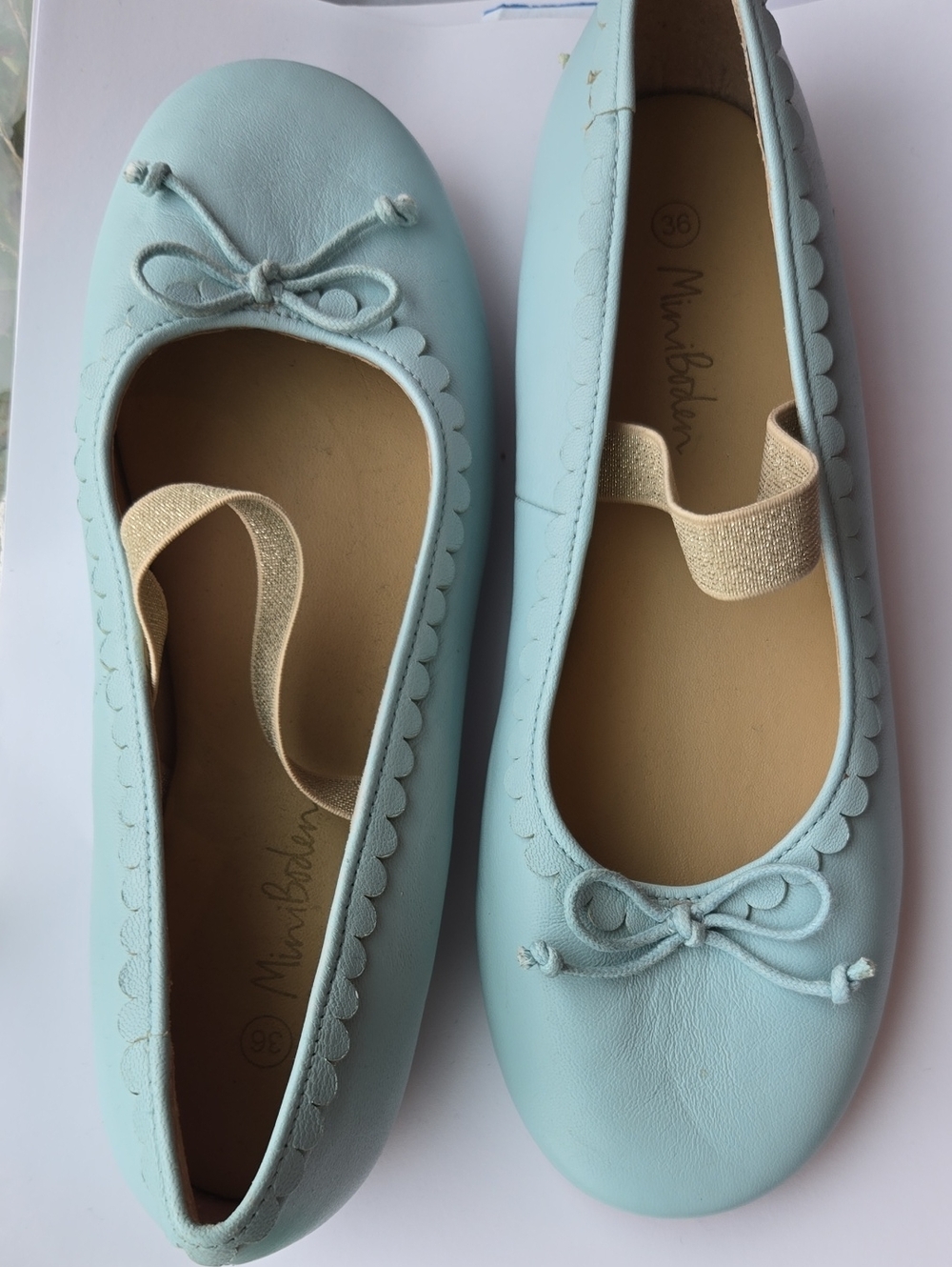 Mini Boden Light Blue Leather Girls' Ballet Flats with Elastic Strap